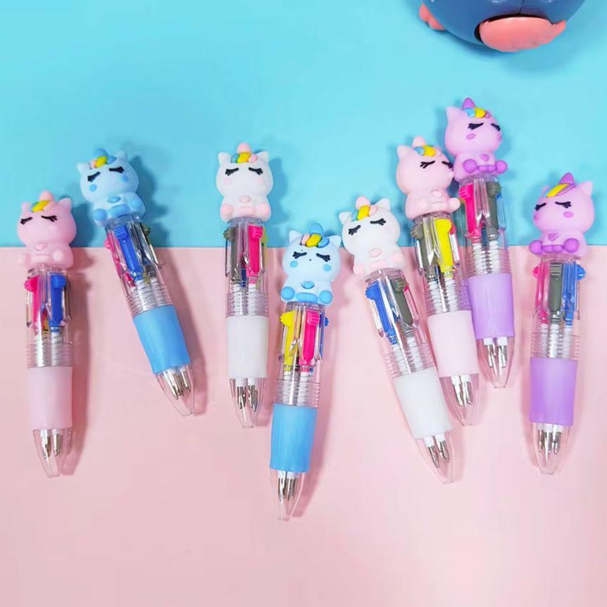 5Pcs/Lot Kawaii Cartoon Unicorn Four Color Ballpoint Pens Cute Ball Point Pens Kids School Stationery Writing Supplies Gift