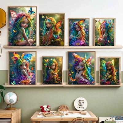 Postere și Printuri Colorate cu Zână Fluture Fantezie Fetiță cu Flori Pictură pe Pânză Artă de Perete Imagine pentru Camera de Zi Decor Acasă