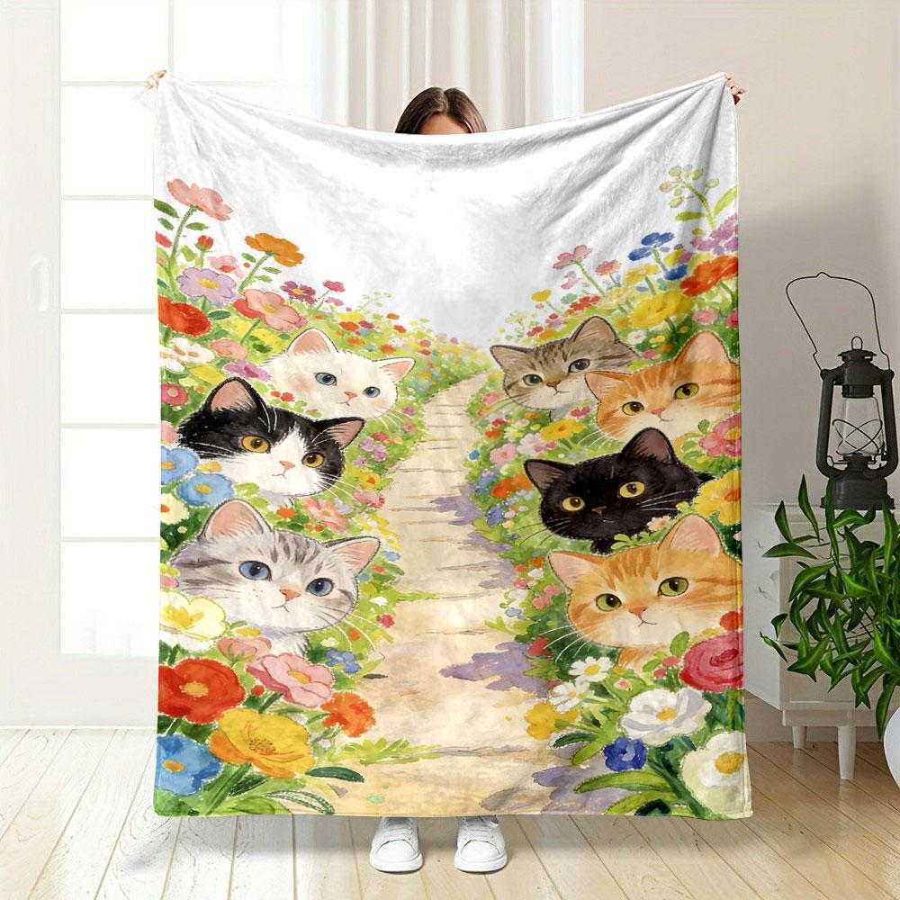 Cats In a Colorful Flower Pathway Print Blanket Soft and Cozy Perfect for the Living Room Bed Sofa or a Nap,gift
