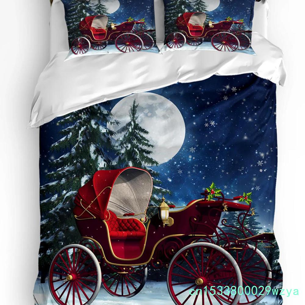 Christmas Tree Red Car Snow Art Duvet Cover Bed Bedding Set Home Textile Quilt Cover Pillowcases Bedroom Bedding Set No Sheet