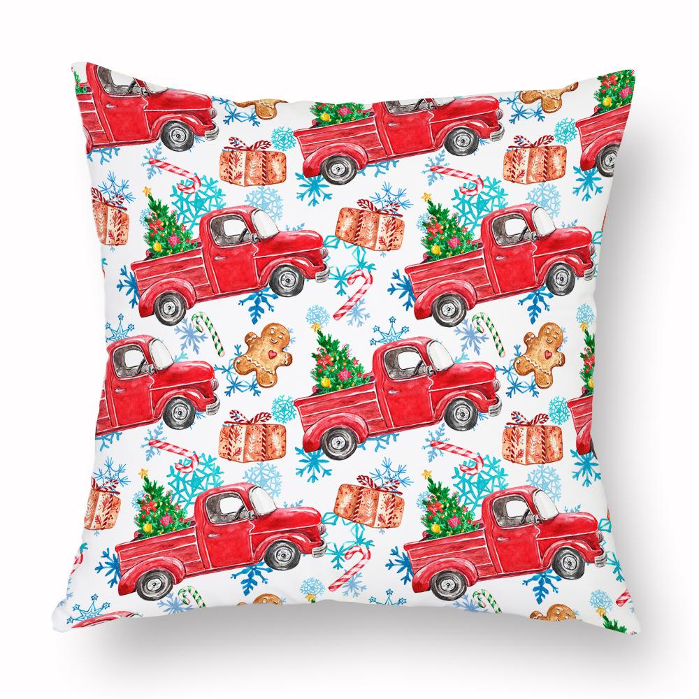 Cross-border Amazon Watercolor Christmas Pillow Case Cushion Car Living Room Cushion Manufacturer Can Be Customized