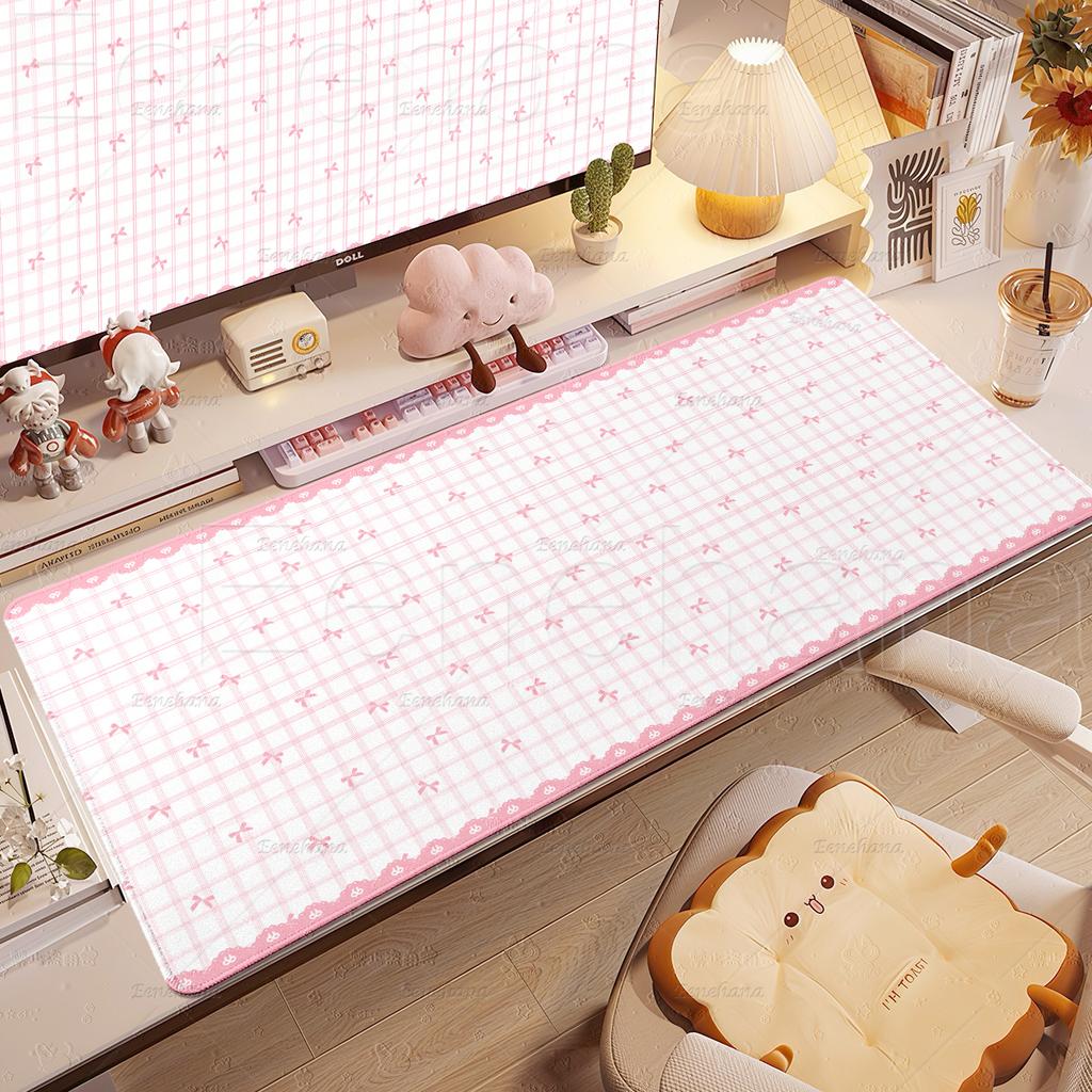 Ins Love Heart Pink Mouse Pad Large Gaming Bow Grid XXL Minimalist Nonslip Office Accessories Gamer Laptop Keyboard HD DeskMats