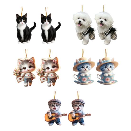 Dog Cat Car Charm Acrylic Rearview Mirror Pendant Cute Backpack Keychain Unique Shape Car
