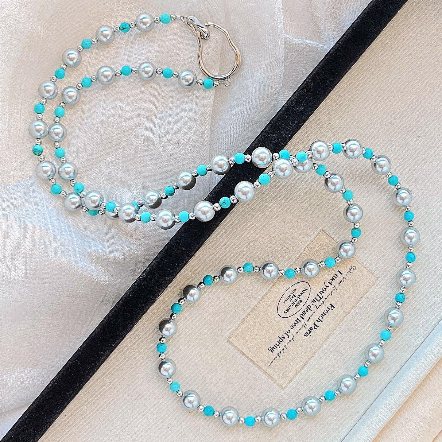 

Autumn And Winter Really Much Hemp High-Gloss Design Sense Shijia Artificial Crystal Pearl Imitation Turquoise Collarbone Chain Sweater Chain Necklace