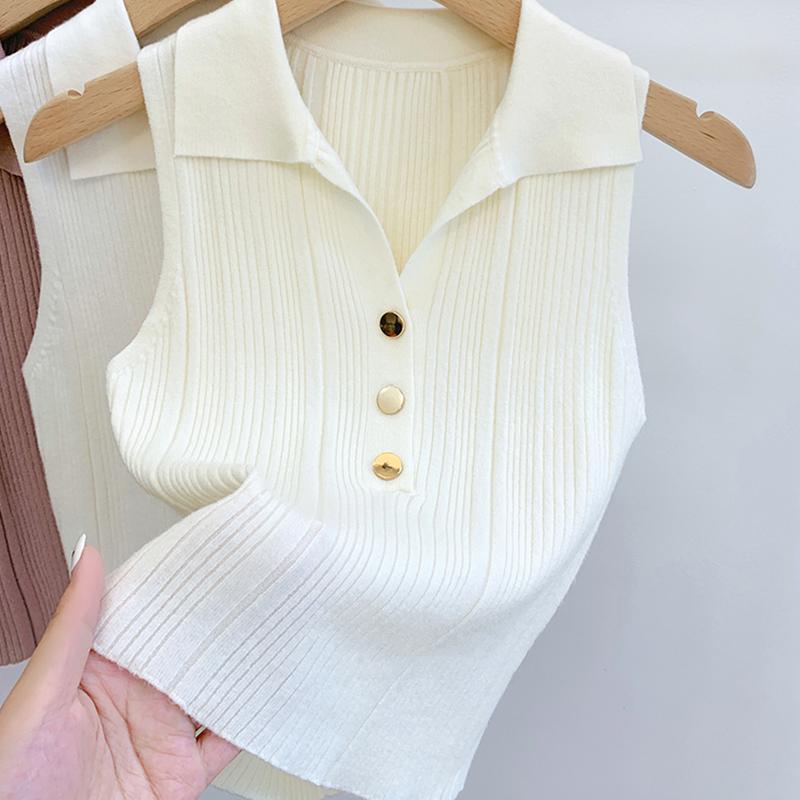 Casual Solid Color Sexy Commuting Sweet Button Lapel Vest For Women