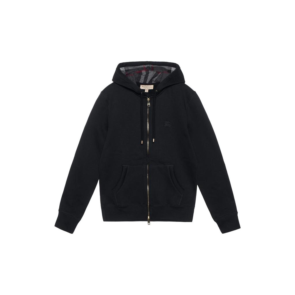 Burberry Men Clarendon Check Hooded Zip-Up Hoodie Black/Grey 40155581