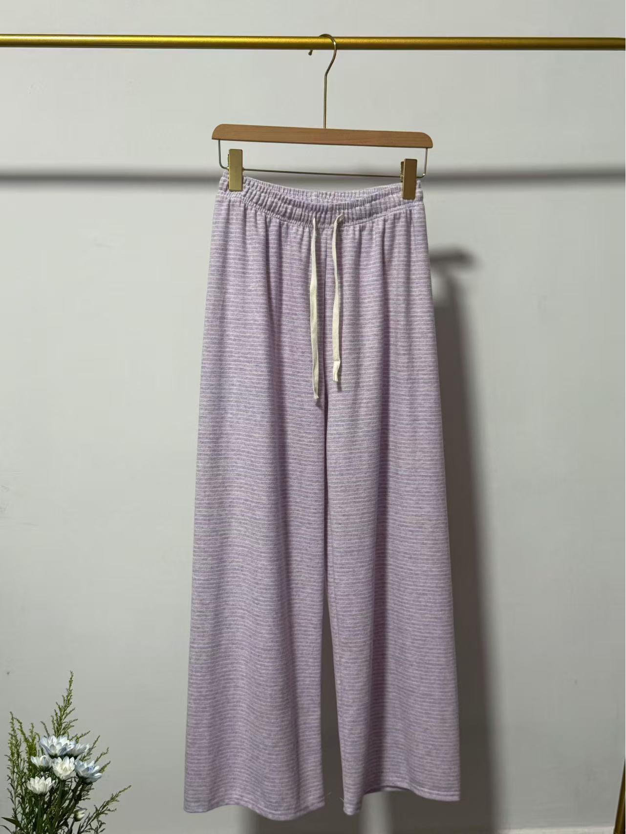 

Cozy Striped High-Waist Wide-Leg Pants - Autumn/Winter Slimming Korean Casual Women s Trousers One Size