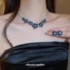 Elegant Water Drop Zircon Flower Earrings & Necklace Set – European & American Court Style Luxury Clavicle Chain for Women