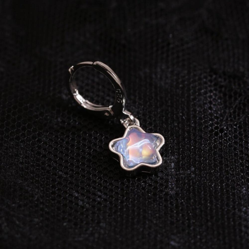 Dreamy Pink Blue Five-pointed Star Imitation Moonstone Dangle Earrings for Women Cute Aesthetic Star Hoop Earrings Jewelry Gifts