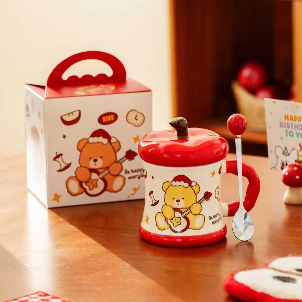 Creative Covered Ceramic Cup Apple Bear Mug Love Lover Souvenir Set Large Capacity Water Cup with Handle