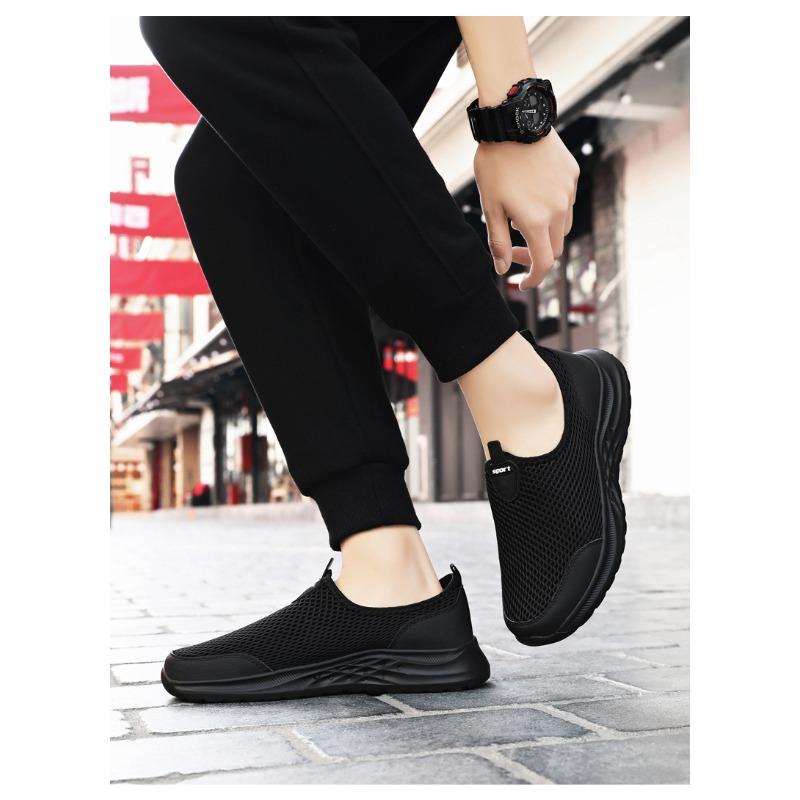 Men's Breathable Mesh Slip-On Casual Shoes, Odor-Resistant Solid Color Versatile Senior Comfort Footwear.
