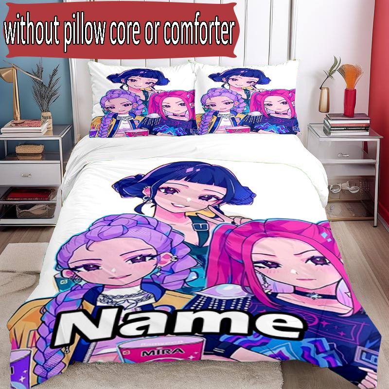 3pcs Duvet Cover Set (1*Duvet Cover + 2*Pillowcase, Without Core), Custom Name KPop Hunters Pattern Bedding Set, Home Bedroom Decor Gift