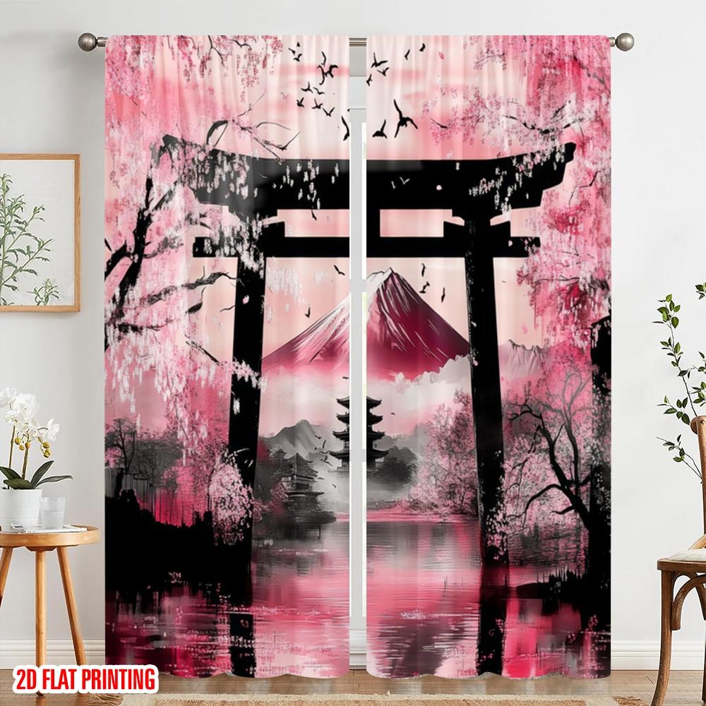 2pcs,2D Plane Printing Popular Curtains Pink Traditions Versatile Fabric (without Rod) Decorations Inside Perfect for Bedroom,