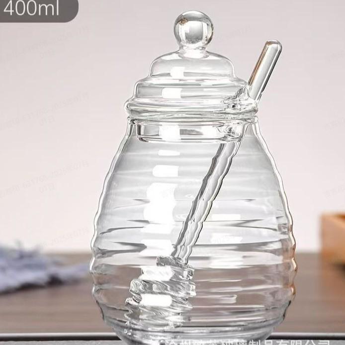 Honigglas aus hochborosilikatglas mit Rührstab - Transparenter Sirup- und Marmeladenbehälter