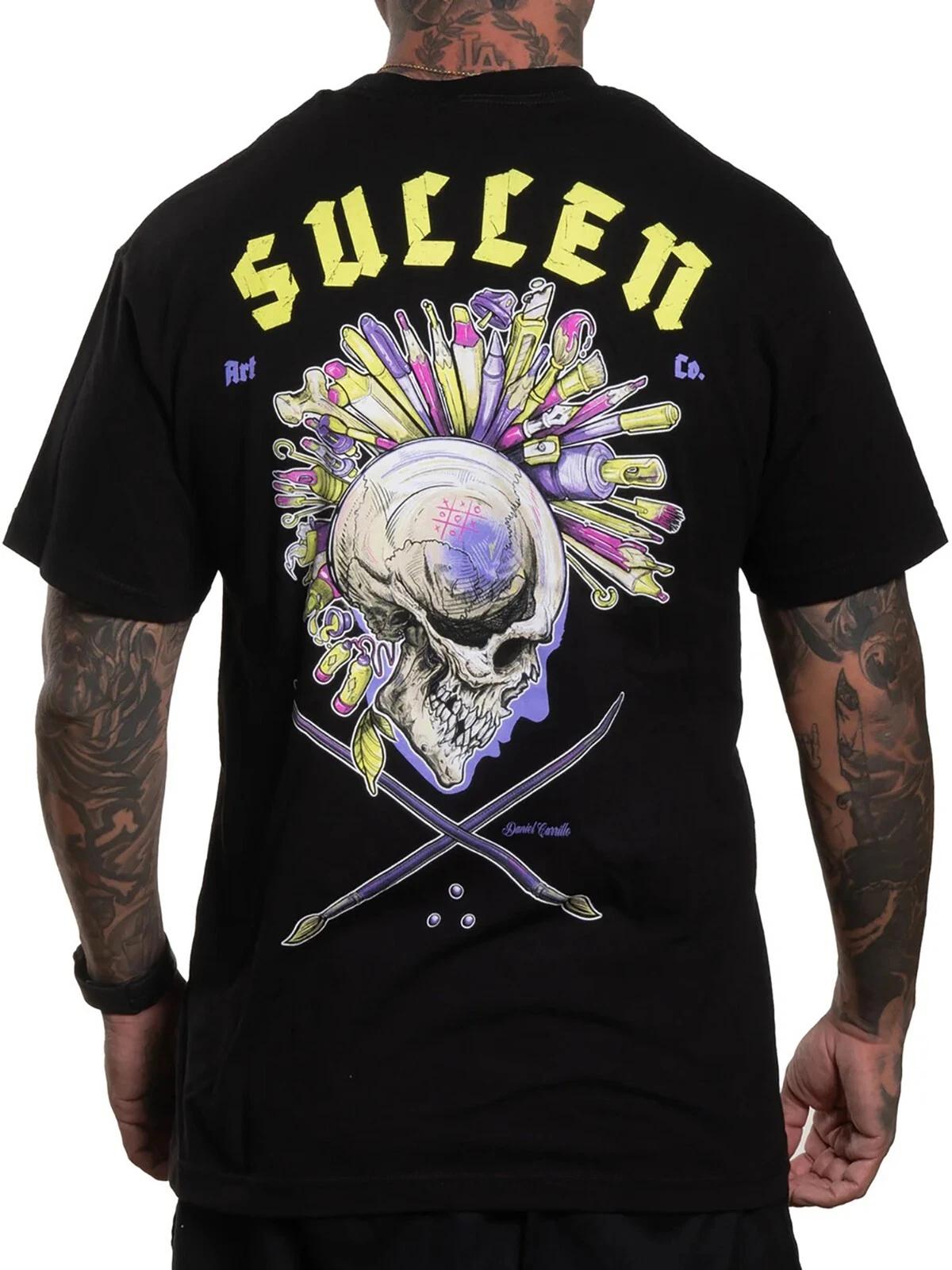 Sullen Men s Carrillo Badge Short Sleeve Standard T-shirt Tattoo Skull Art Tee M