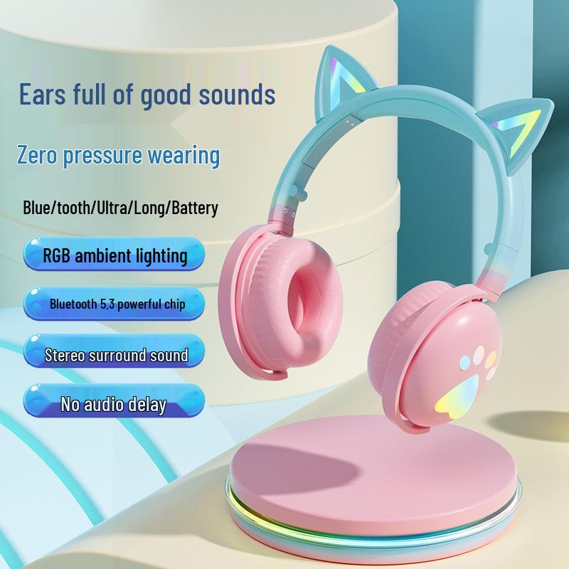 Cross-Border RGB Cat Ear Bluetooth Headphones KE-28 with Mic
