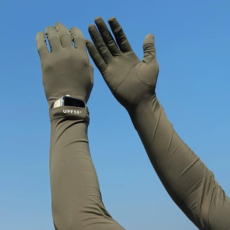 

Summer Outdoor Sport Cycling Driving Sun Protection Arm Sleeves Man Ice Silk Sleeves Gloves In One Piece UPF 50 Arm Cover One Size армия зеленый