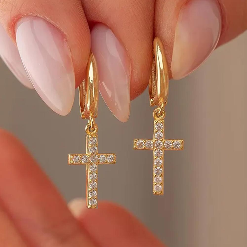 

18k Gold Plated Christian Jesus Cross Rhinestone Earrings For Women Ancient Egyptian Symbol Jewelry Gifts золотой