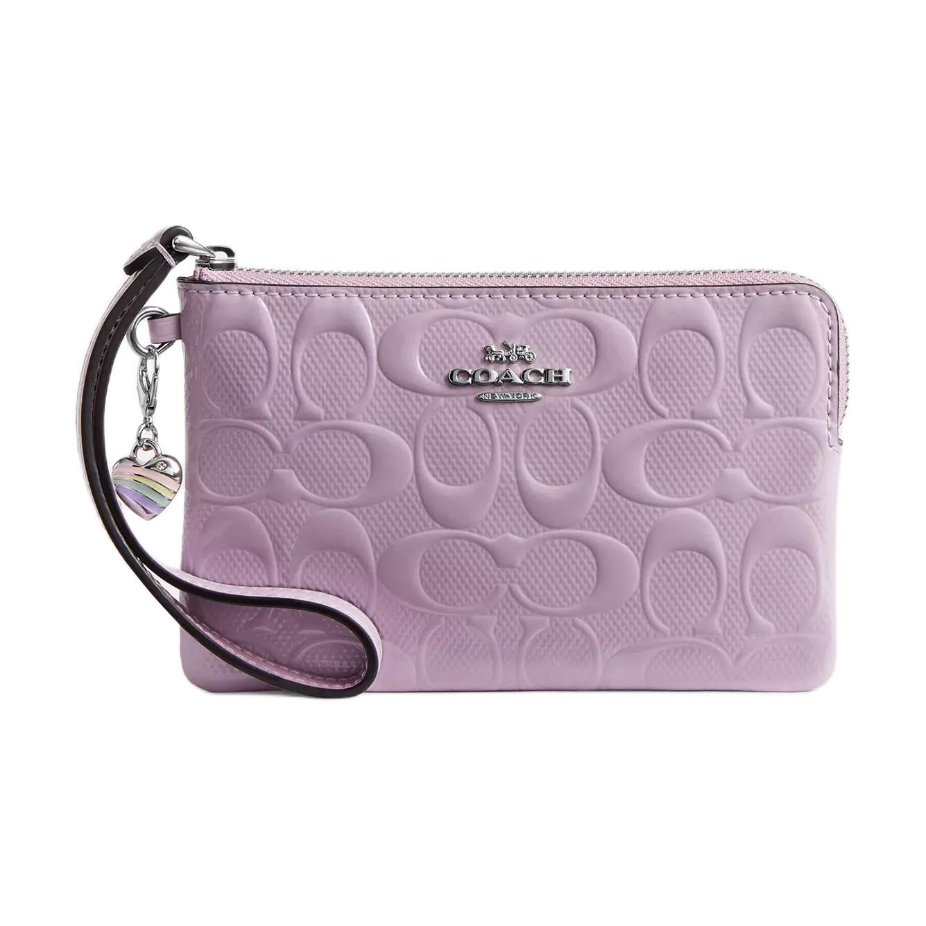 

Coach Corner Zip Wristlet 16 Heart Decoration Women Wallet Silver Light-Purple CDF04-SVIZ Silver & Light Purple