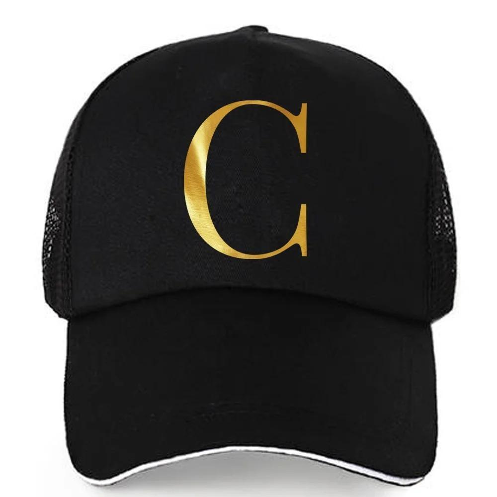 1pc AmaBe Hip-Hop Baseball Cap with Golden Letter Print, Adjustable Hook & Loop Closure, Breathable Mesh Back, Lightweight Stret