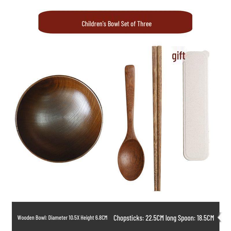 Japanese Jujube Wood Bowl for Adults & Kids, Solid Wood Noodle Bowl, Versatile Home Tableware