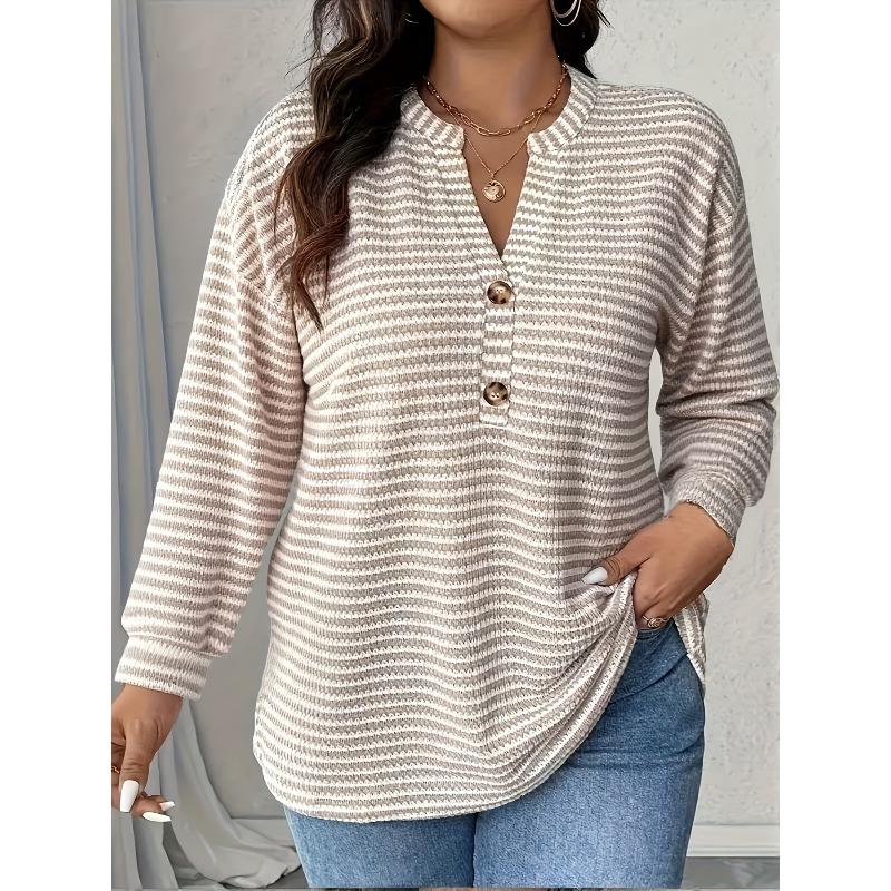 QICED Women's Fashion Casual Solid Color Print V-Neck  Long Sleeve Blouses & Shirts