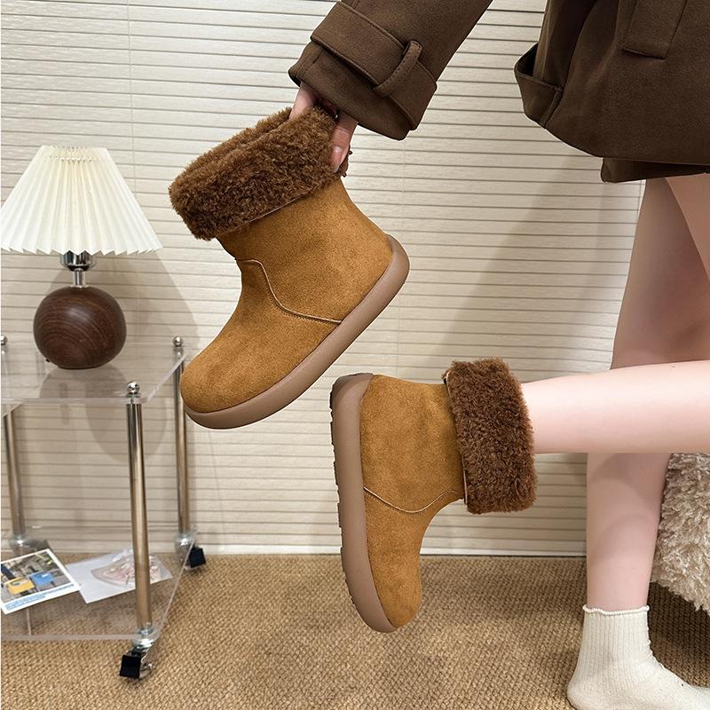 Women's Thick-soled Hairy Mouth Winter Lightweight Warm Anti-cold Padded Snow Boots Non-slip Wear Casual Sneakers Mid-calf Cotton Boots