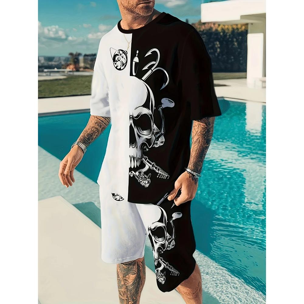 Goth Horror Skull 3D Print Punk T-Shirt Shorts 2 Piece Hip Hop Men Women's Fashion Streetwear Casual T-Shirt O-Neck Hot-selling