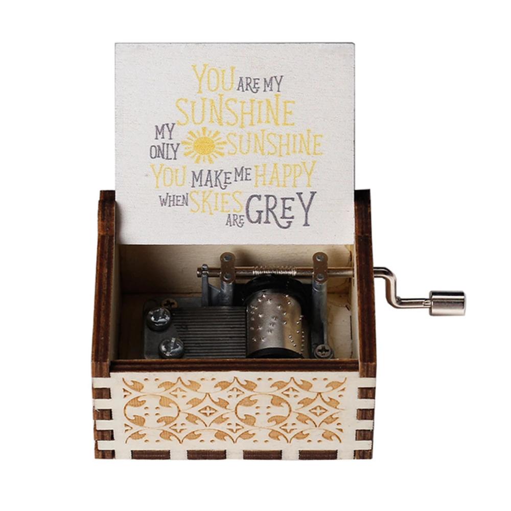 New You Are My Sunshine Music Box Color Printing Wooden Hand Crank Musical Box Birthday Present Valentine's Day Christmas Gift