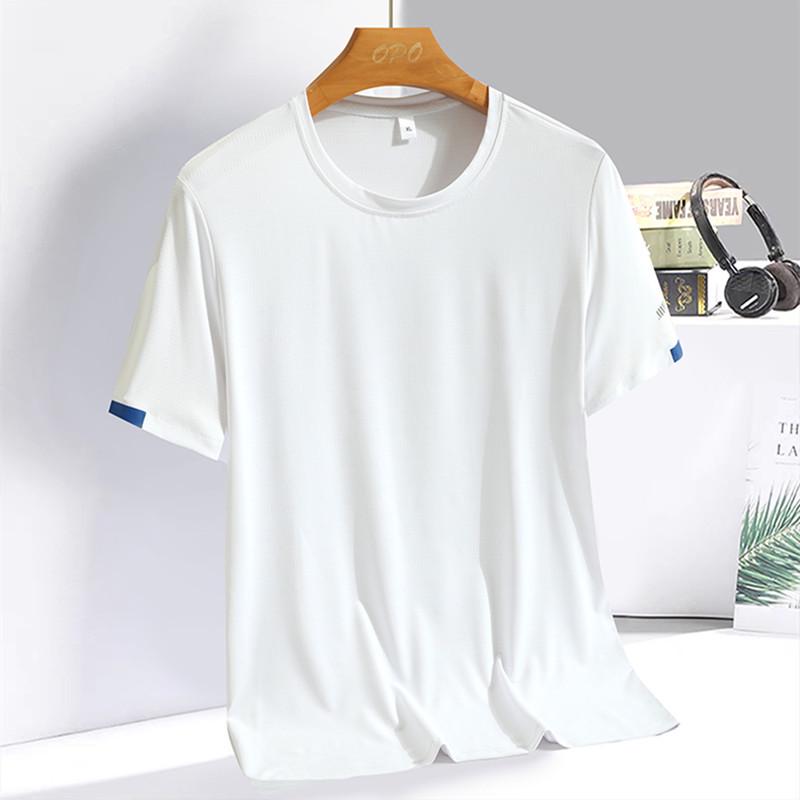 Men's Ice Silk Quick-Dry Short Sleeve Sports T-shirt - Summer Plus Size, Logo Print