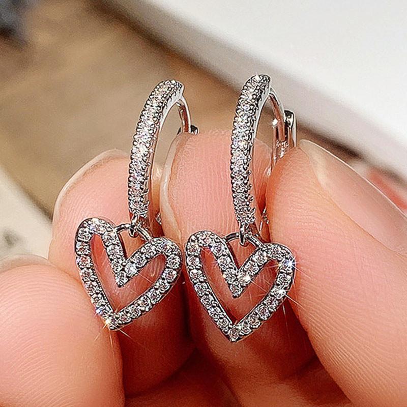Creative Hollow Heart-Shaped Hanging Earrings, Sweet Wind Love Earrings Valentine'S Day Gift For Women Qixi Festival