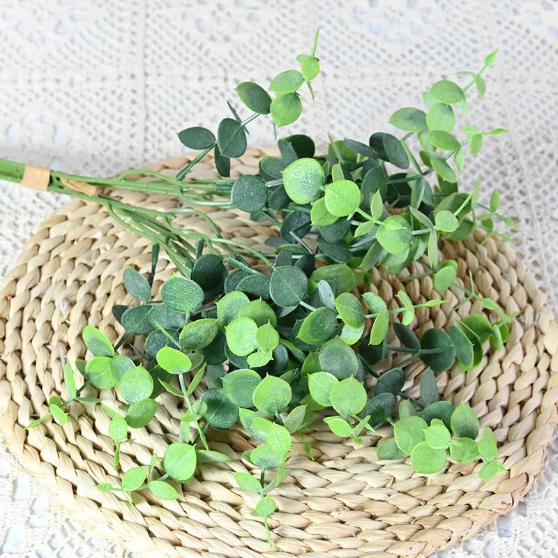 5-Fork Simulated Eucalyptus Leaf Handwritten Bouquet, Plastic Green Plants, Flower Arrangement Decorative Plastic Fake Flower
