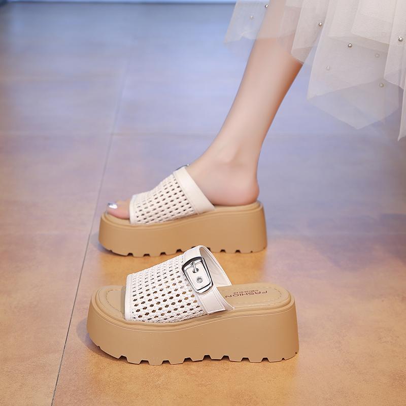 

Fashion CRLAYDK Slide Sandals for Women Platform Beach Causal Thick Sole Soft Weaving Hollow Out Open Toe Travel Slip on Slippers 35