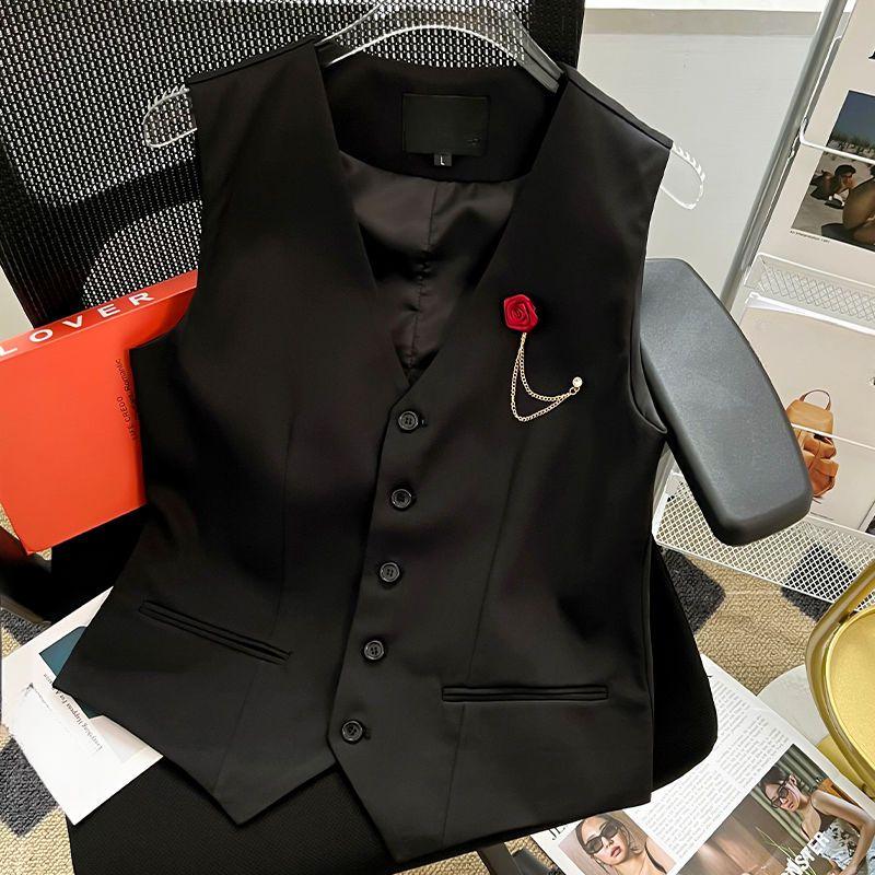 Chic V-neck Single-breasted Vest for Women, Fashionable and Slimming Summer Jacket