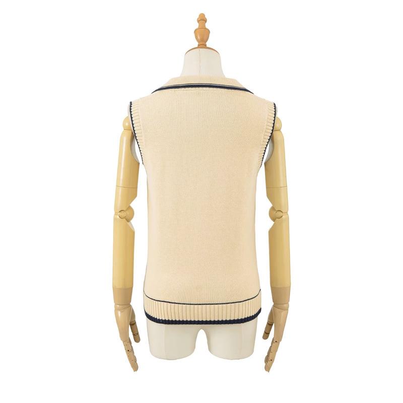 Women's Retro Color-Block Knit Vest: College Style, Polo Collar, Slim Fit, Elegant Camisole Layer