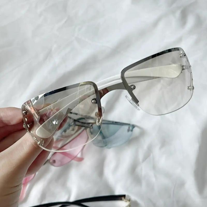 Wrap Around Y2K Sunglasses for Women Men Fashion Star Rimless Sun Glasses Cool Girls Punk Goggles Trendy Shades