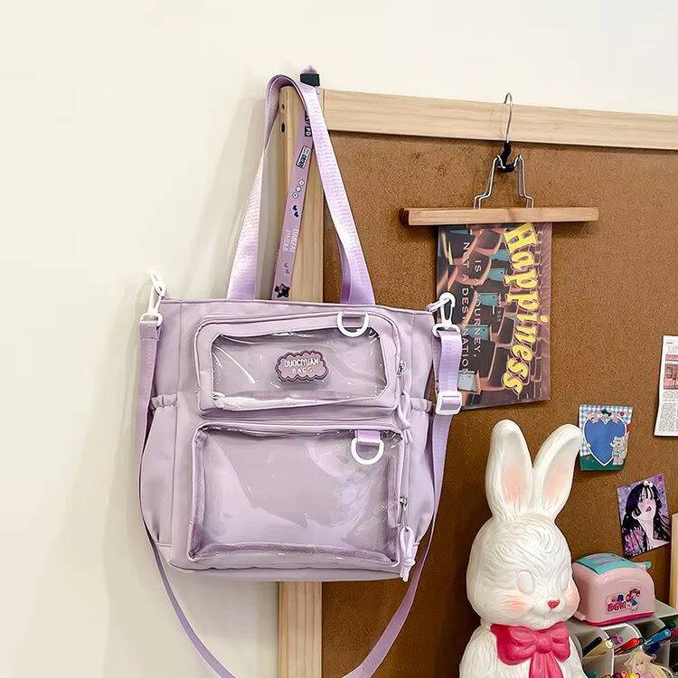 

New Y2K Cute Ita Bag Large Capacity Shoulder Bag Messenger Bag Lolita Girls Transparent Crossbody Bag DIY Display Casual Handbag 31X27X11CM фіолетовий