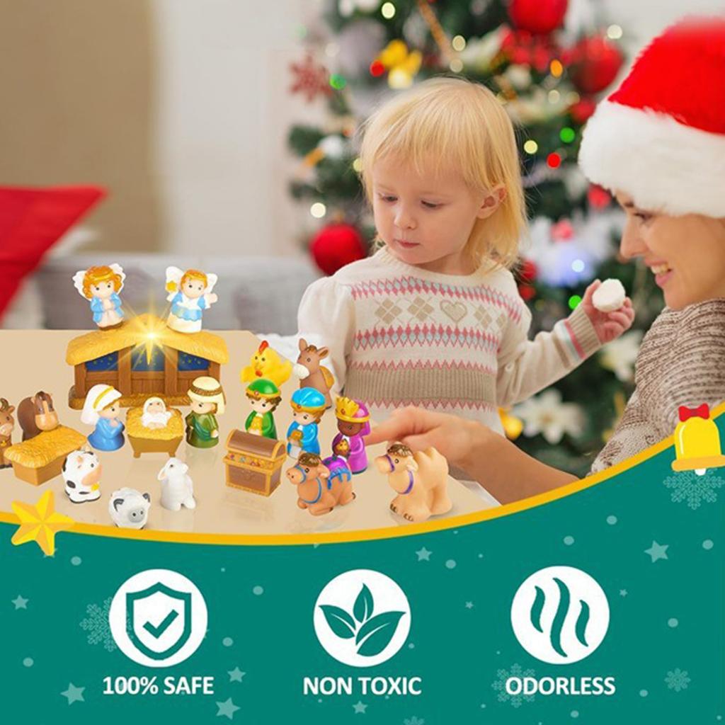 Nativity Christmas Advent Calendar For Kids 24 Day Countdown With Story And Toy Surprise Christian Holiday Gift Set With Decorative Box