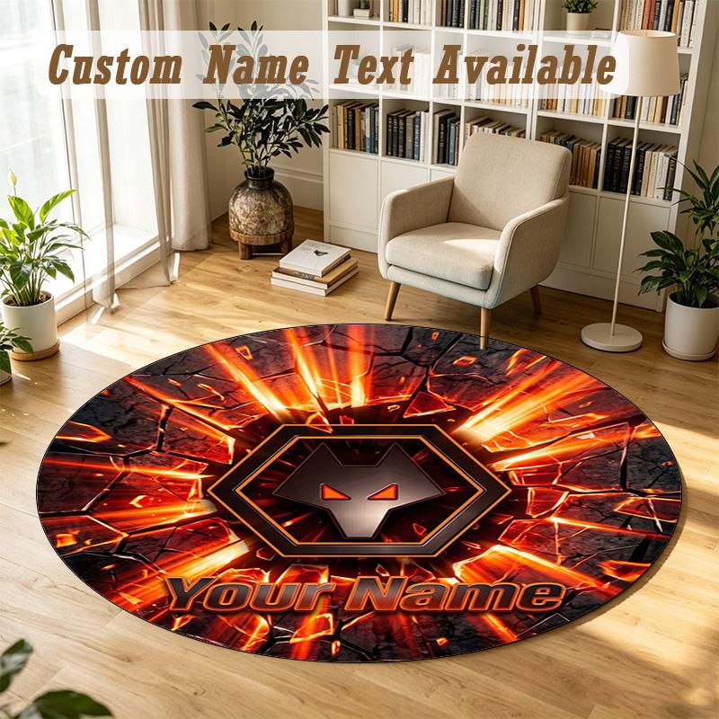 Round Rug Custom NameWolverhampton Wanderers Football Pattern Non Slip Carpet Home Floor Decor