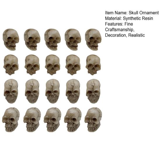 20 Stück Totenkopf-Ornamente, exquisite realistische Kunstharz-Mini-Schädel-Figuren für Foto-Requisiten, Halloween-Dekorationen