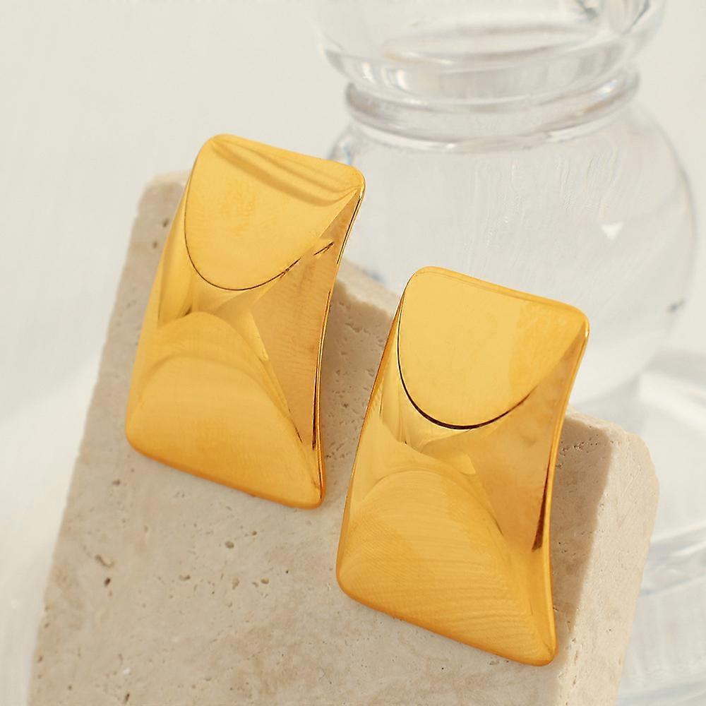 Drop Earrings, 18K Gold Plated Square Metal Statement Stylish Minimalist Heavy Duty
