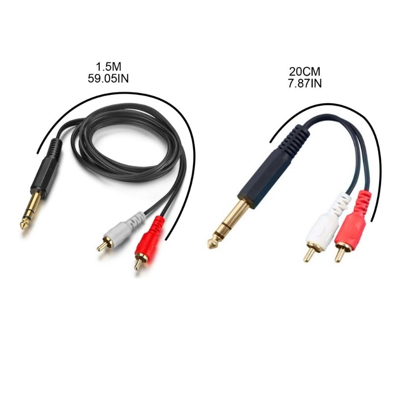 1/4" Insert Cord, 6.35mm TRS Male to Double RCA-Audio Y-splitter Cable, 1/4-Inch Stereo- to 2xRCA Gold-plated Connector