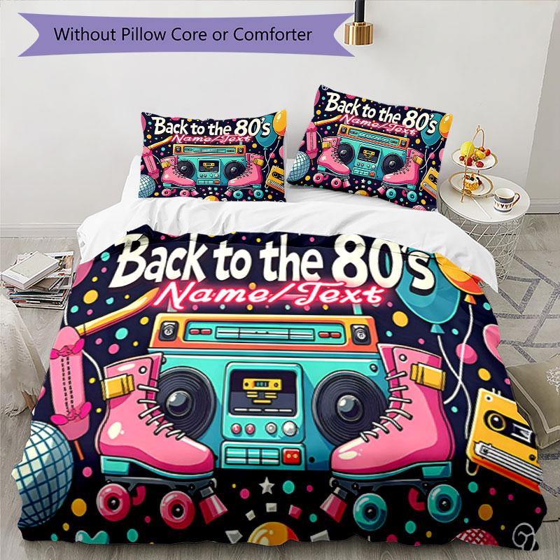 3PC Custom Name 80s Retro Party Vibes Bedding Set Printed Bedding Set Duvet Cover Closure Includes 1 Duvet Cover & 320 Pillowcases for Bedroom
