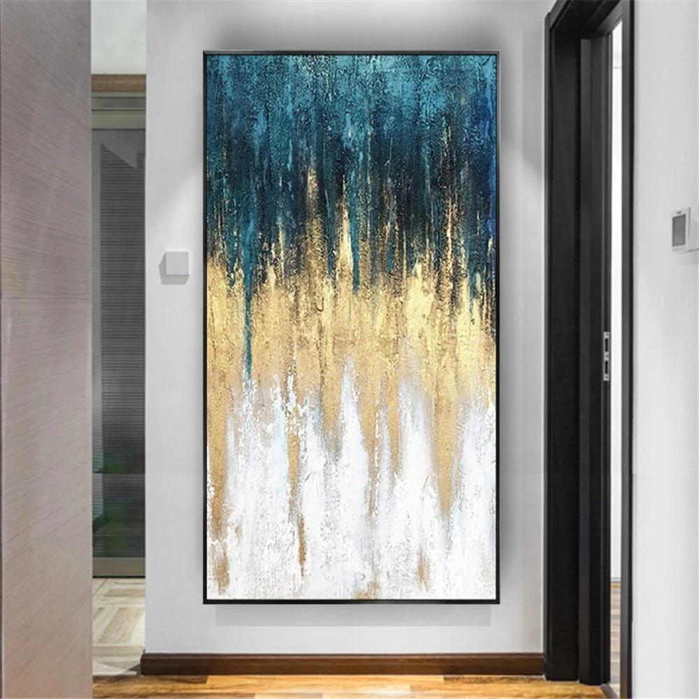 Best Art Handmade Wall Art Pictures Gold Blue Gray Yellow Texture Abstract Oil Painting On Canvas Wall Paintings Decor Home S