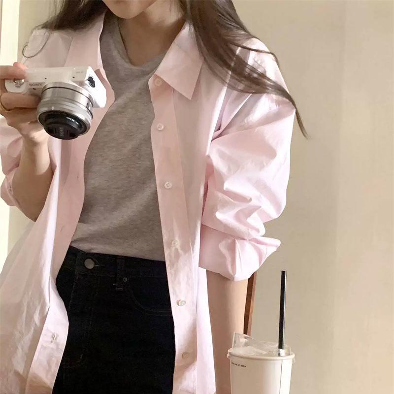 

Женская хлопковая рубашка с длинным рукавом в корейском стиле для защиты от солнца 2XL розовый