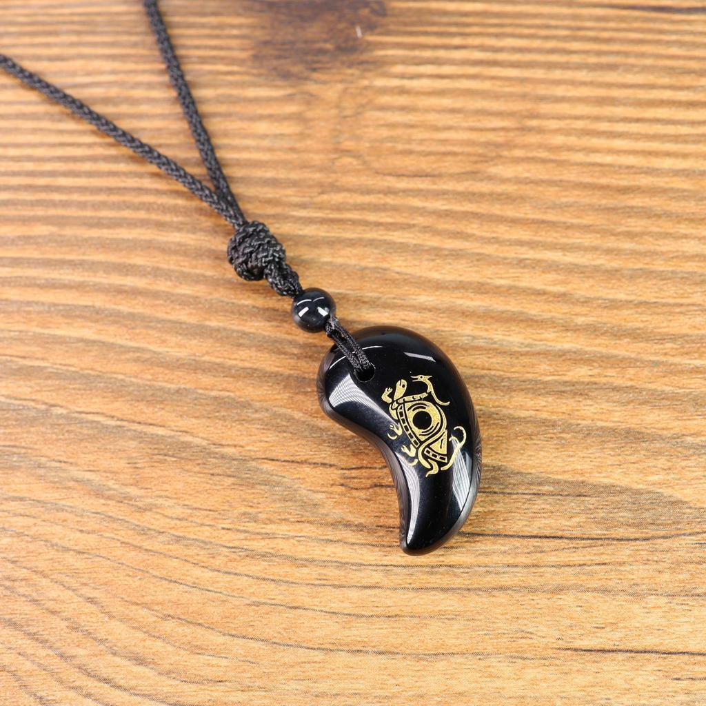Onyx Black Tortoise Four Divine Beasts Magatama Amulet Adjustable and [KOAI] Carving, Health, Longevity, Relationships, Pendant/Necklace, Length,