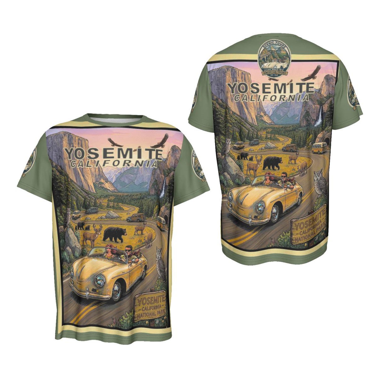 Yosemite Porsche 356 Road Trip Shirt - California National Park Vintage Travel Tee 3XL