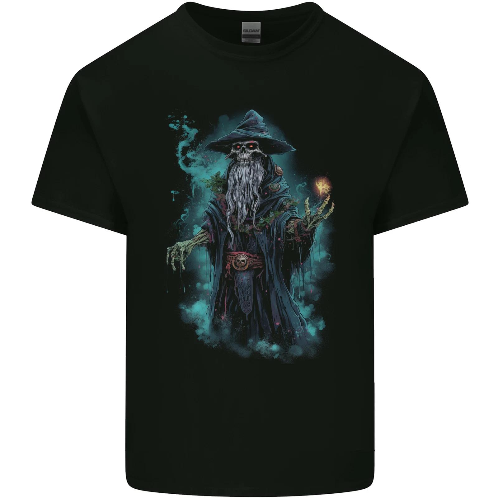 Fantasy Wizard Warlock Skull Kids T-Shirt Childrens 3XL