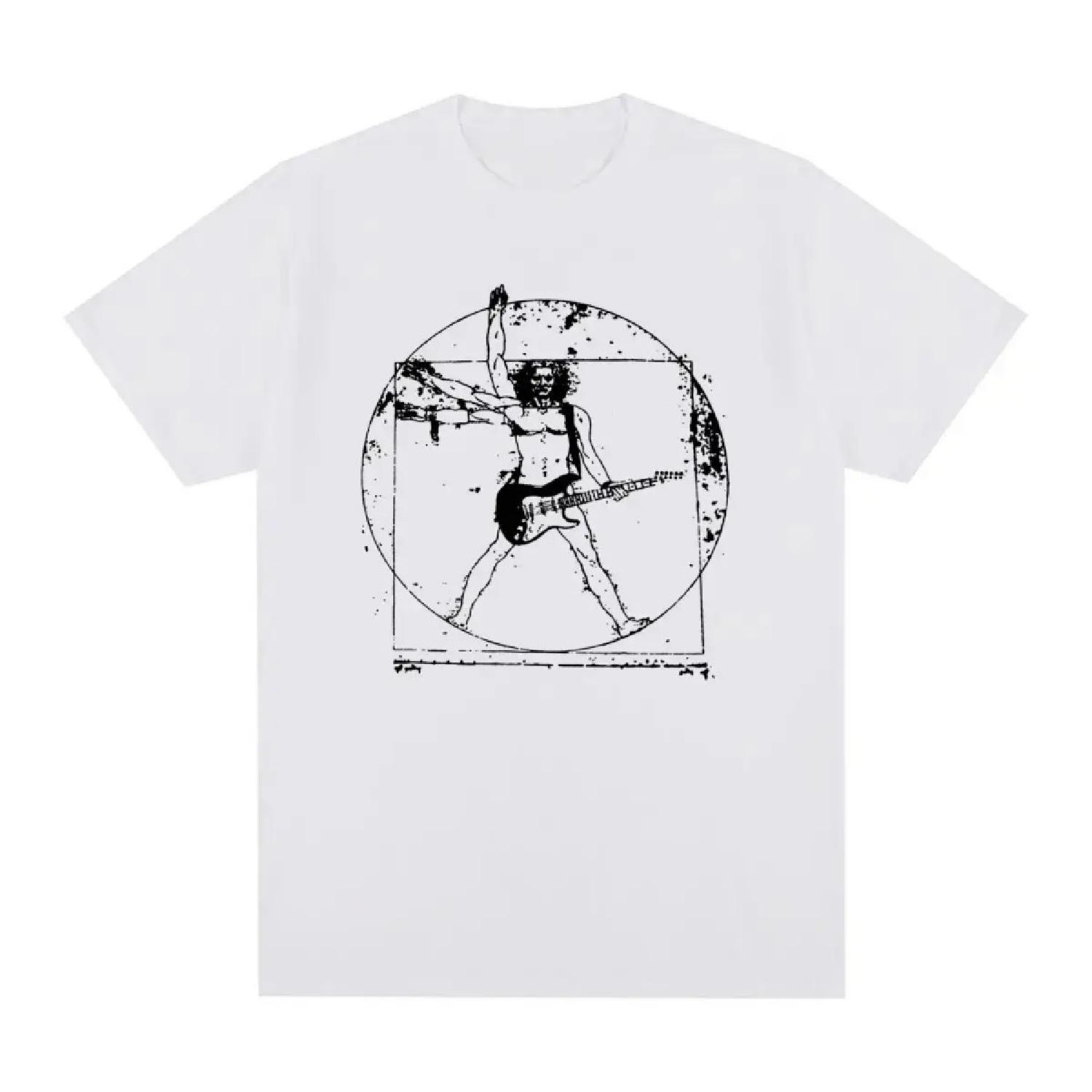 Vitruvius Vintage T-shirt Da Vinci Guitar Fun Rock Band Graphic Music Cotton Top for Women S