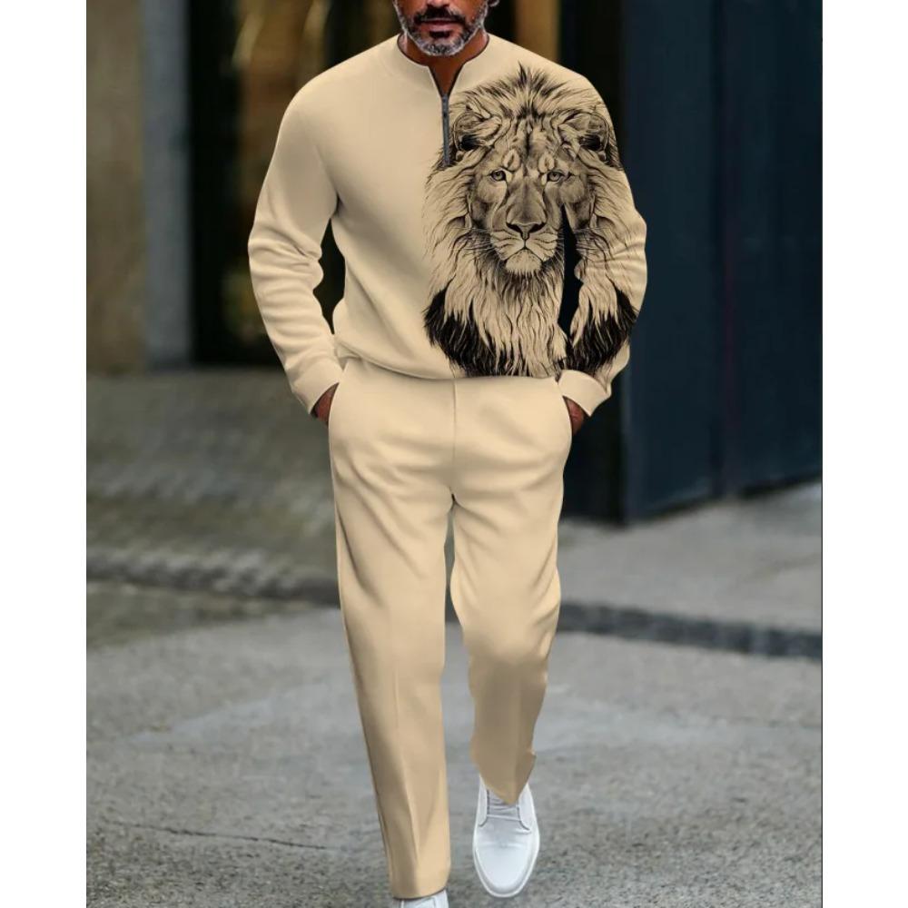 Herren Mode Stil Gedruckt Zweiteiliges Set 3D Digital Halber Reißverschluss Lässig Trendig Sportbekleidung Herbst und Winter Set